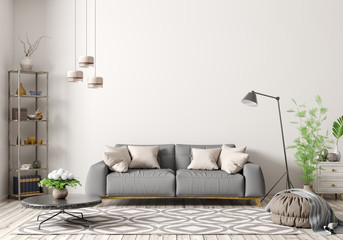 Interior of modern living room with grey sofa 3d rendering © Vadim Andrushchenko