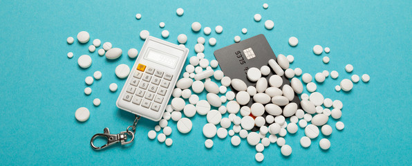 Credit card and medicines (pills). High cost of treatment in hospital, expensive medications...