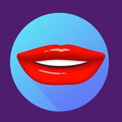 Women's smile red lips.Girl mouths. Red lipstick makeup.Flat vector.