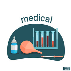 Medicine concept. Test tubes and pipettes, clyster.