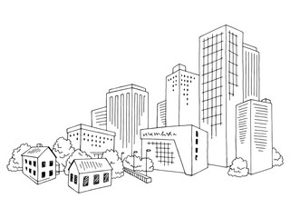 City graphic black white cityscape skyline sketch illustration vector