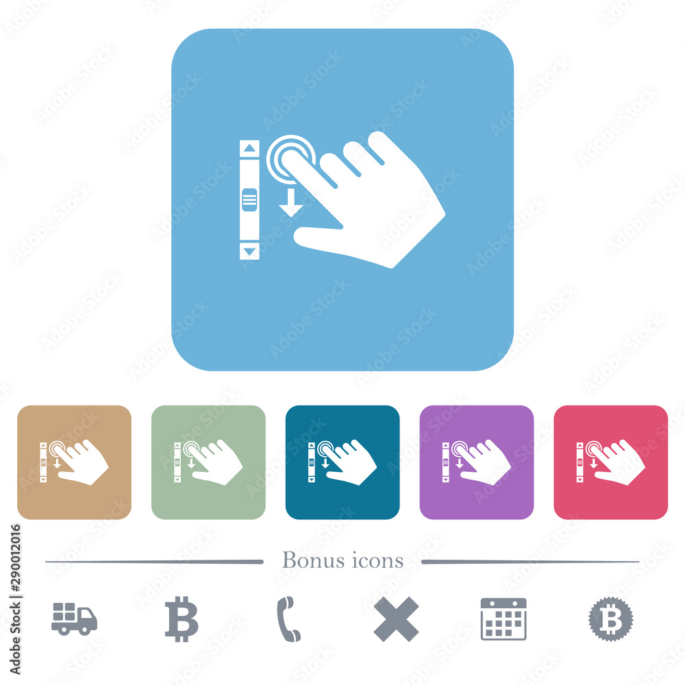 Poster right handed scroll down gesture flat icons on color rounded square backgrounds