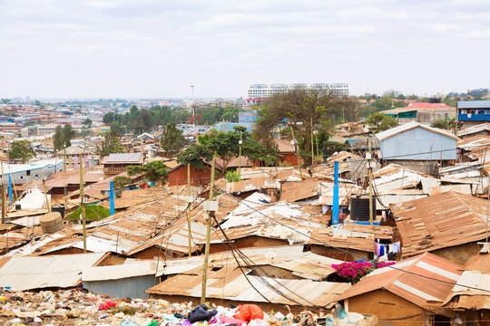 Kibera is the biggest slum in Africa. Slums in Nairobi, Kenya.