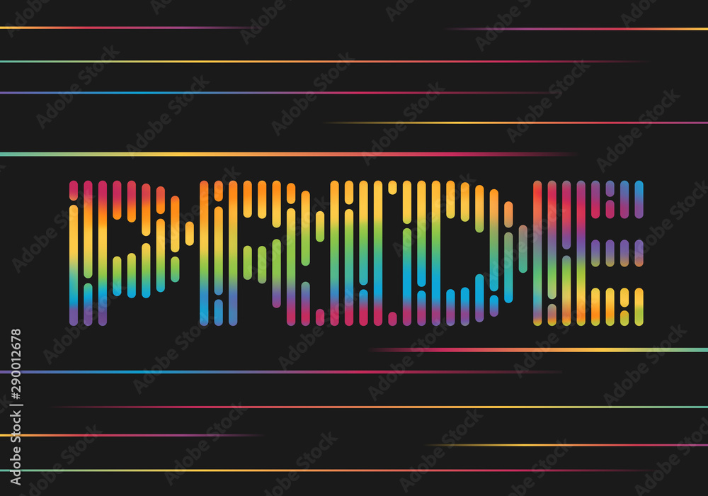 Poster pride text with abstract colorful rainbow texture and line colorful rainbow on black background vect