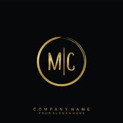 Fototapeta na wymiar MC initials with a golden circle brush template