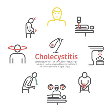 Cholecystitis banner, line icon Infographics. Vector signs for web graphics.