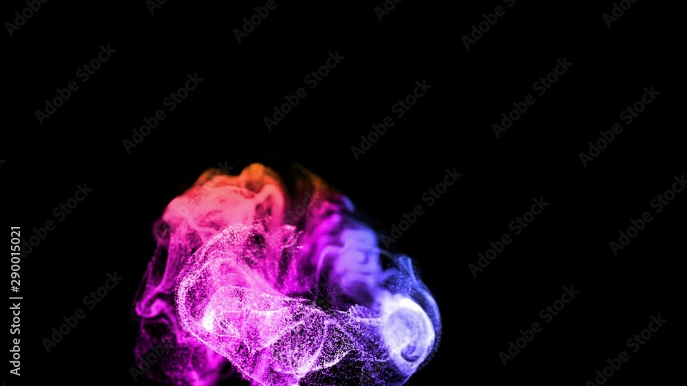 Poster 3d render multicolored luminous particles in a fluid stream in slow motion. the effect is similar to