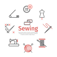 Sewing banner, infographics, Tailoring line icons. Vector signs for web graphics.