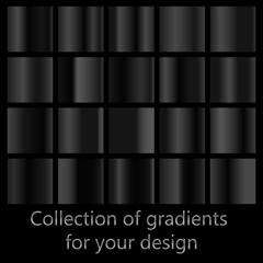 Collection of black gradient backgrounds. Set of black metallic textures. Vector illustration © _veiksme_