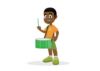 Cartoon character, African Boy playing drum.