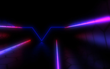 3D abstract background with neon light. 3d illustration