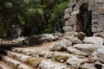 Fototapeta na wymiar Phaselis ancient city in Kemer or Antalya. The remains of the Roman aqueducts in the ancient city of Phaselis. Phaselis has national park status in Turkey