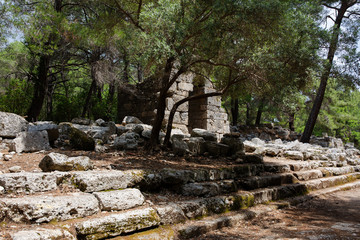 Fototapeta premium Phaselis ancient city in Kemer or Antalya. The remains of the Roman aqueducts in the ancient city of Phaselis. Phaselis has national park status in Turkey