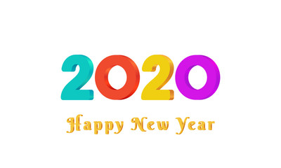 2020 Happy New Year text design with colorful 3d numbers on white background. Holiday banner, poster, greeting card or invitation template. Year of the rat. Copy space.