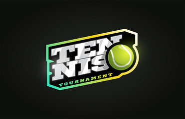 Tennis mascot Modern professional sport Typography in retro style. Vector design emblem, badge and sporty template logo design.