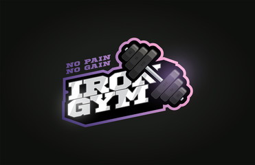 Iron Gym mascot Modern professional sport Typography in retro style. Vector design emblem, badge and sporty template logo design.