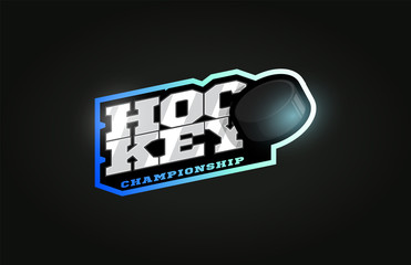Hockey mascot Modern professional sport Typography in retro style. Vector design emblem, badge and sporty template logo design.