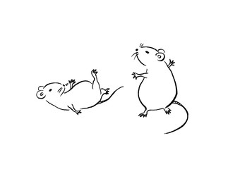 鳥獣戯画風ねずみ　相撲