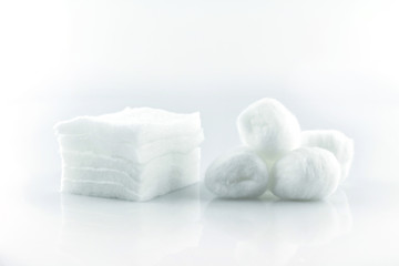 cotton ball and pad white soft clean beauty health medicine on white background.