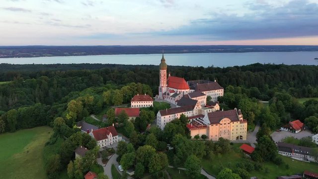Flight over Andechs Abbey in Bavaria, Germany