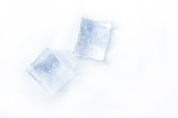 group ice cubes on white background.