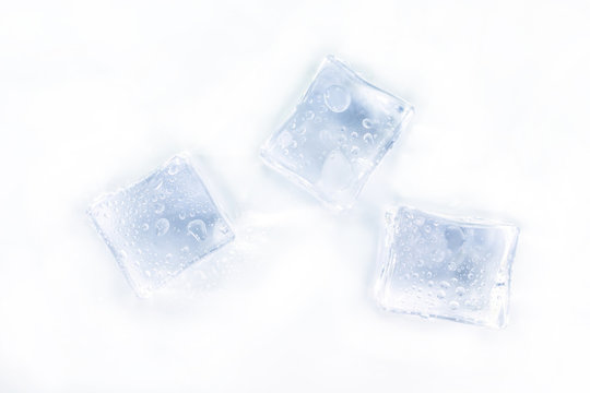 group ice cubes on white background.