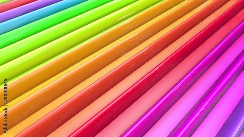 Aufkleber abstract 3d seamless bright rainbow colors background in 4k. multicolored gradient stripes move cycl
