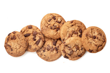 Chocolate chip cookies isolated on white background. Tasty Pastry.