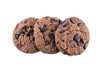 pile cookie chocolate on white background.