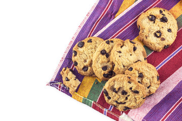 pile cookie chocolate on white background.