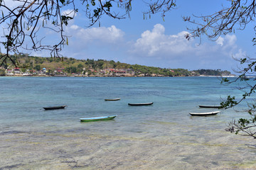 Fishing boats on the strait between Nusa Lembongan and Nusa Ceningan Islands, Bali, Indonesia