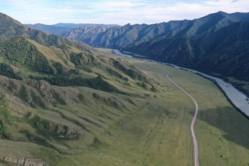 mountains of the Altai Republic, Chemal district, near the village of Yelanda, summer month August, evening