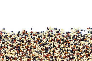 pile quinoa on white background.