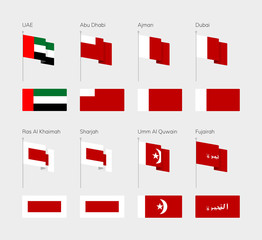 Flags of UAE and the seven emirates in flat. United Arab Emirates. - 290020016