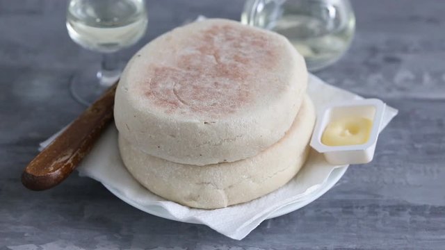 typical portuguese bread of Madeira Bolo do caco with butter