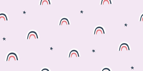Kids hand drawn seamless pattern with rainbows