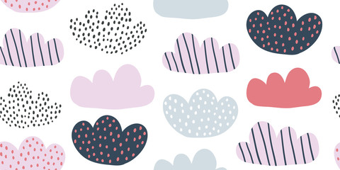 Childish seamless pattern with minimalistic clouds