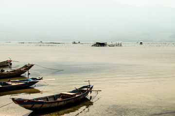 Obraz premium Wooden boats in Duy Vinh Fishing Village in Hoi an, Vietnam