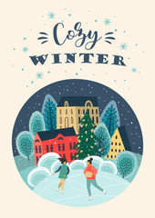 Christmas and Happy New Year illustration. Trendy retro style.