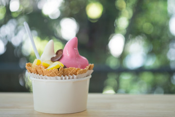 Strawberry frozen yogurt or soft ice cream