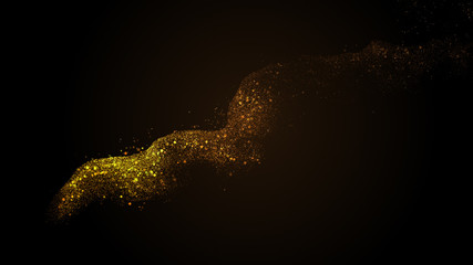 Smooth luxury golden stream slowly flow on black background. Copy space.