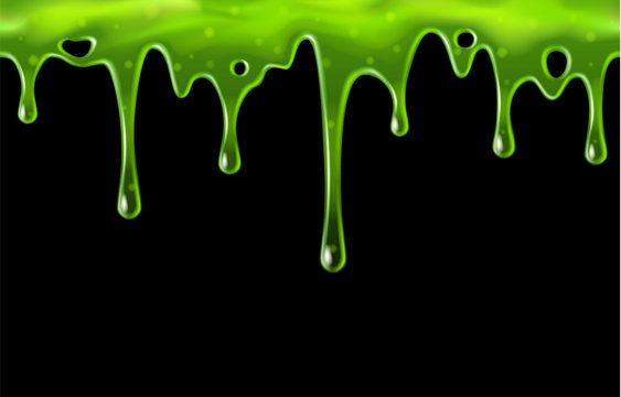 Dripping green slime with blobs, seamless border pattern