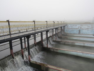 Water flowing from the old reservoir, Tsimlyanskoe reservoir, artificial reservoir.