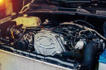 car diesel engine repair in the garage