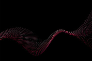 Vector design Abstact wave dot line background illustration in blue and pink color tone on black background