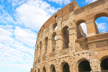 Fototapeta premium Colosseum in Rome roman amphitheater closeup, Italy. Main italian landmark