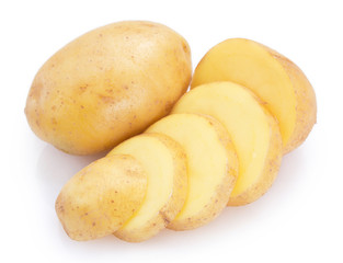 Raw potato on white background