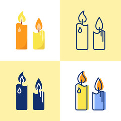 Pillar candles icon set in flat and line style