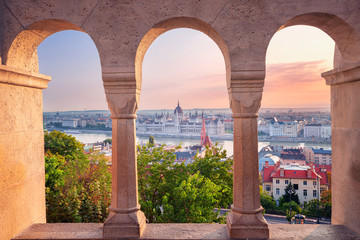 Budapest, Hungary. Cityscape image of Budapest with parliament building during summer sunrise.