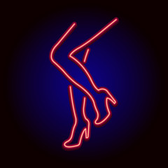 Neon female legs. Retro template sign for night club, store, posters, banners.